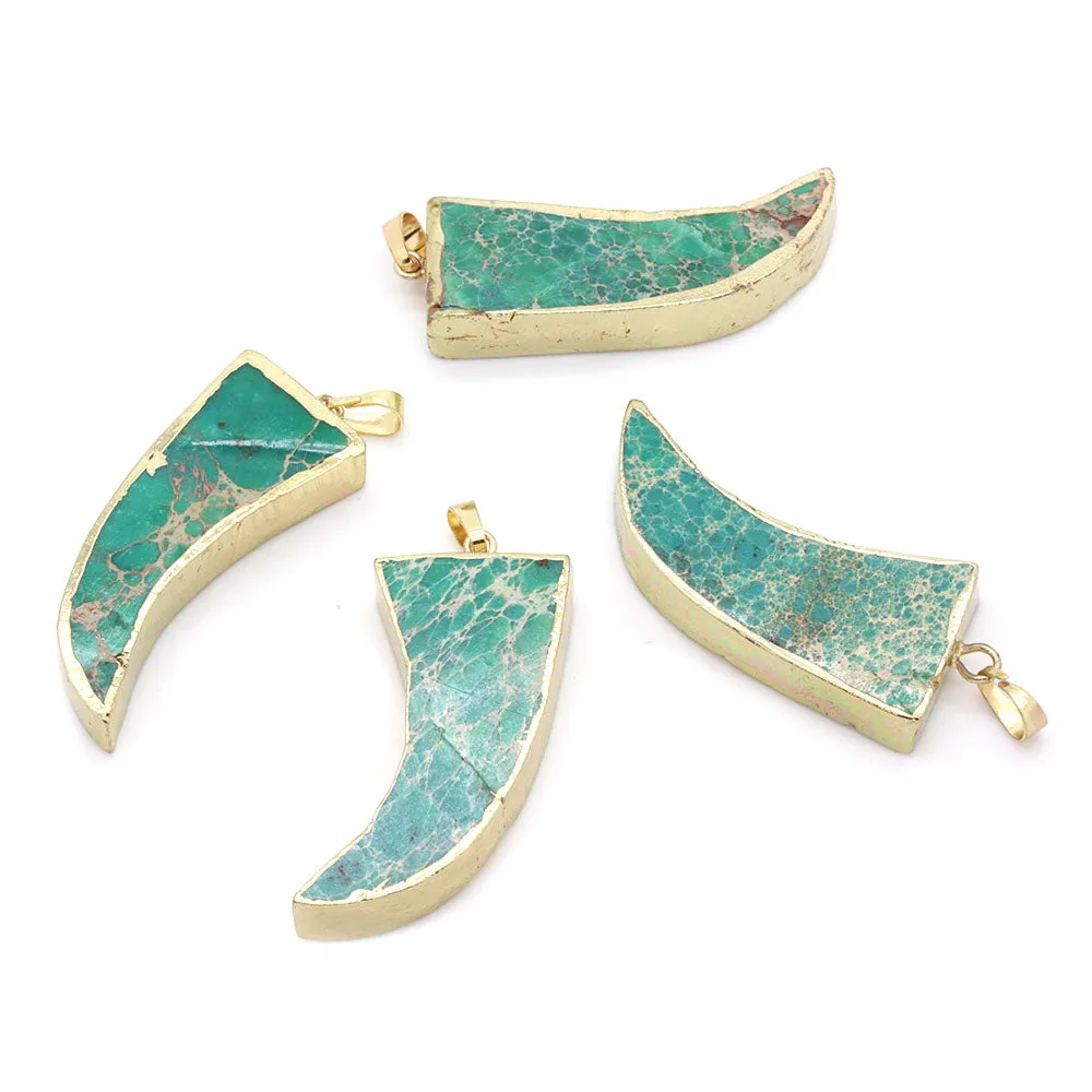 Dyed Empire Jasper Horn Pendants Green Turquoise - Pack of 1