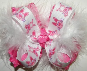 Easter Bunny Marabou Pink Hair Bow