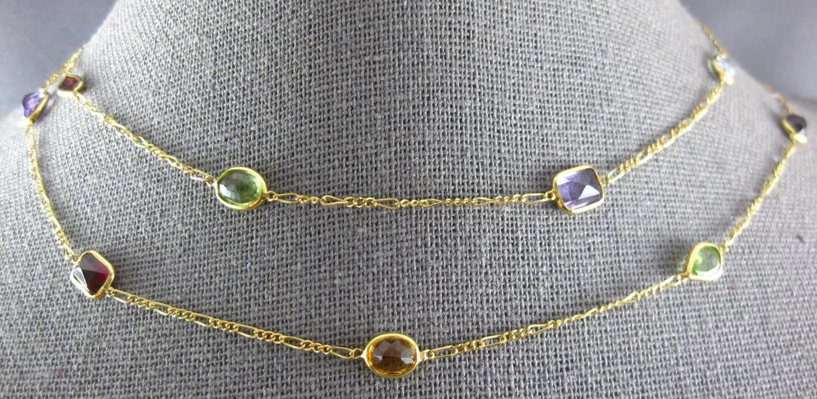 ESTATE EXTRA LONG 6.50CT AAA MULTI GEM 14KT YELLOW GOLD 3D MULTI SHAPE NECKLACE