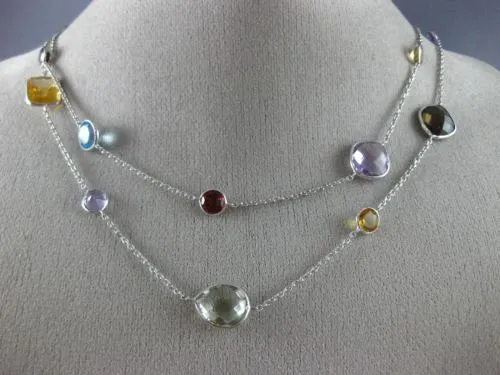 ESTATE LARGE & LONG 36.0CT AAA MULTI GEM 14KT WHITE GOLD 3D BY THE YARD NECKLACE