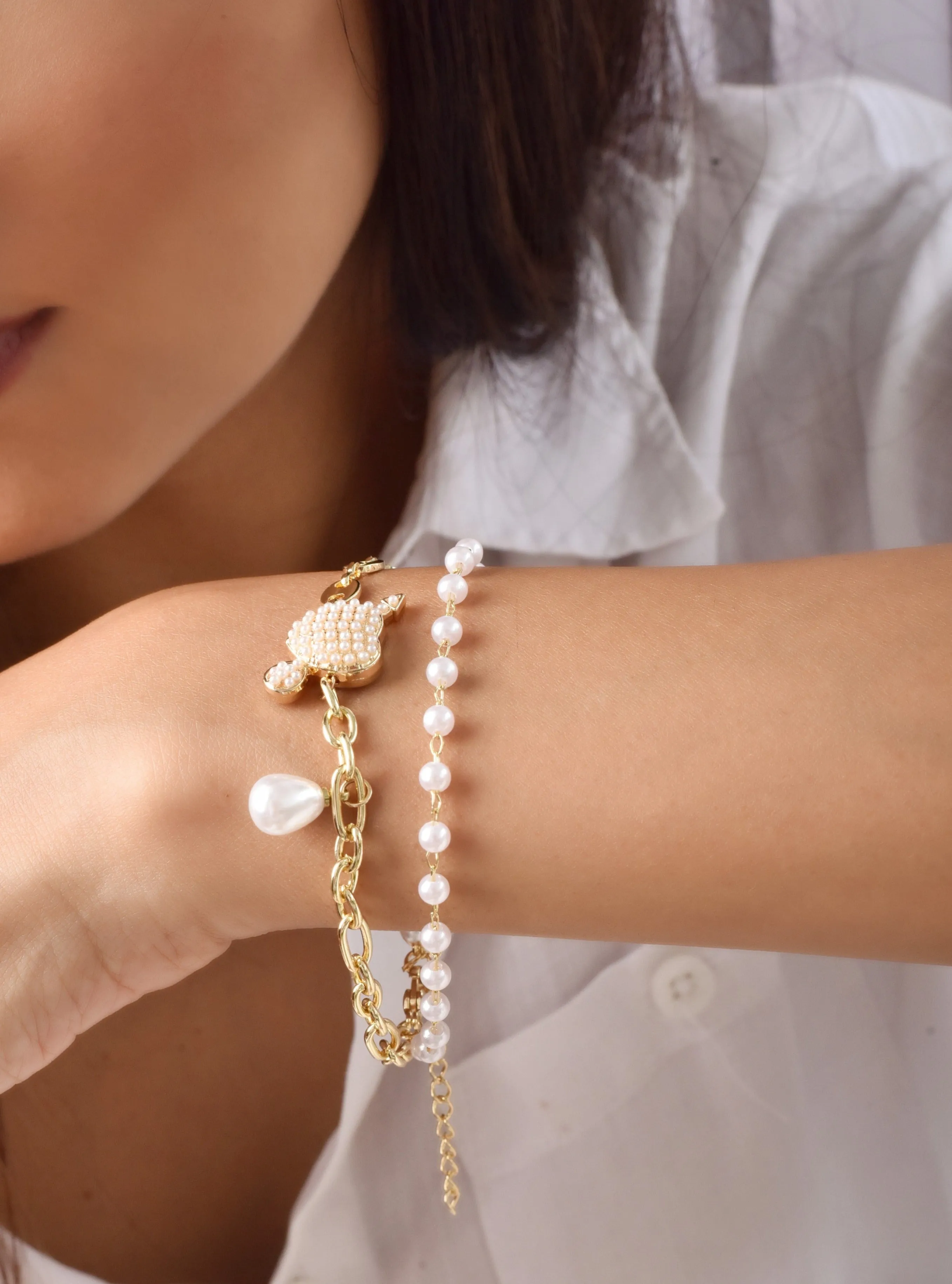 Evelyn Pearl Heart Layered Bracelet