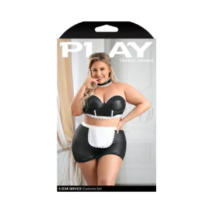 Fantasy Lingerie Play 5-Star Service Wetlook Bustier: Adjustable Open Back Spanking Skirt: G-string Panty & Choker Costume 3XL/4XL