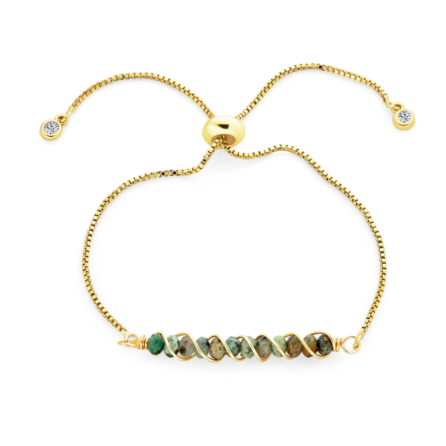 Fashion Gemstone Bolo Bracelet with Pink Tourmaline and Aquamarine 18K Gold Plated