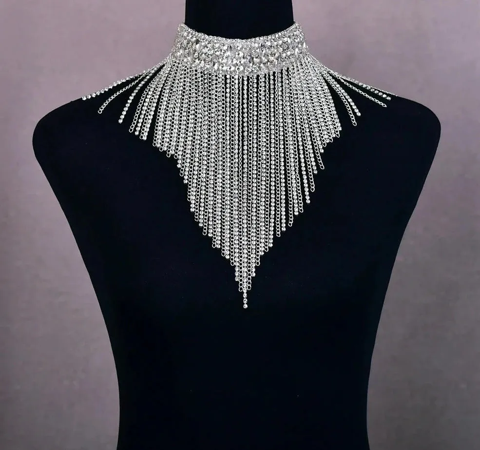 Fashion Ladies Crystal Fringe Necklace Party Wedding Event Accessory