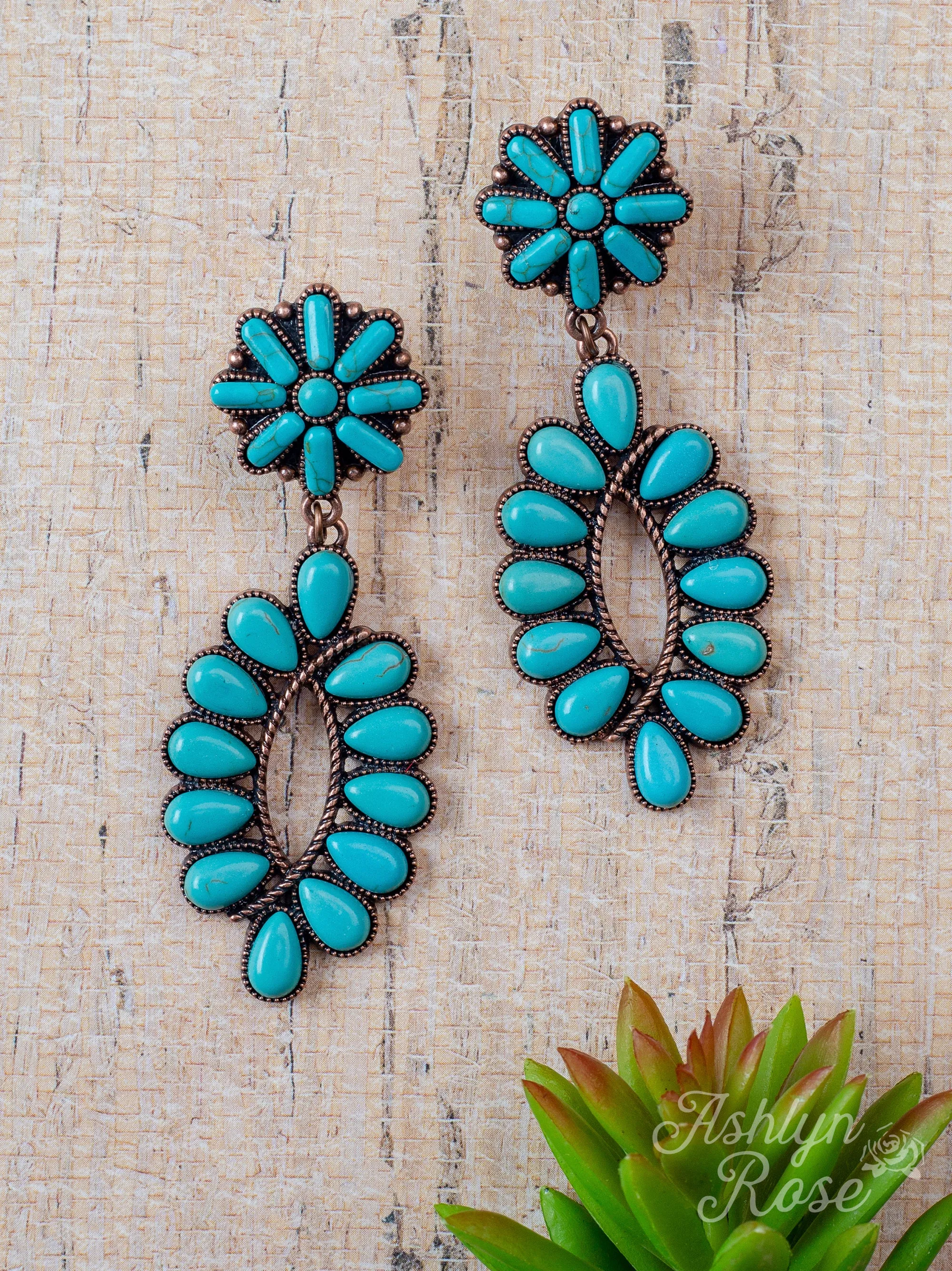 Flower Child Turquoise and Bronze Flower Earrings