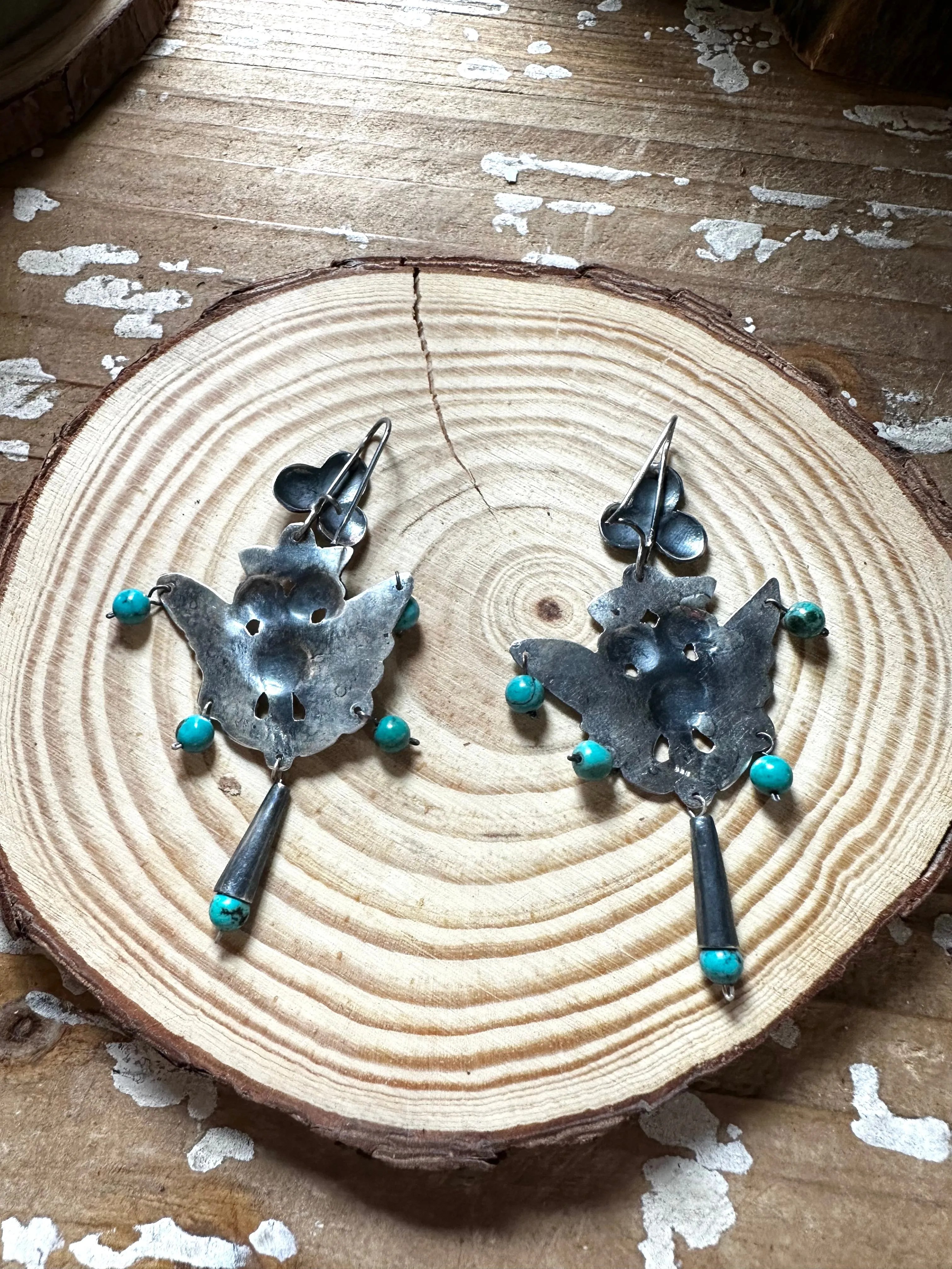 FREDERICO JIMENEZ Silver and Turquoise Bird Earrings