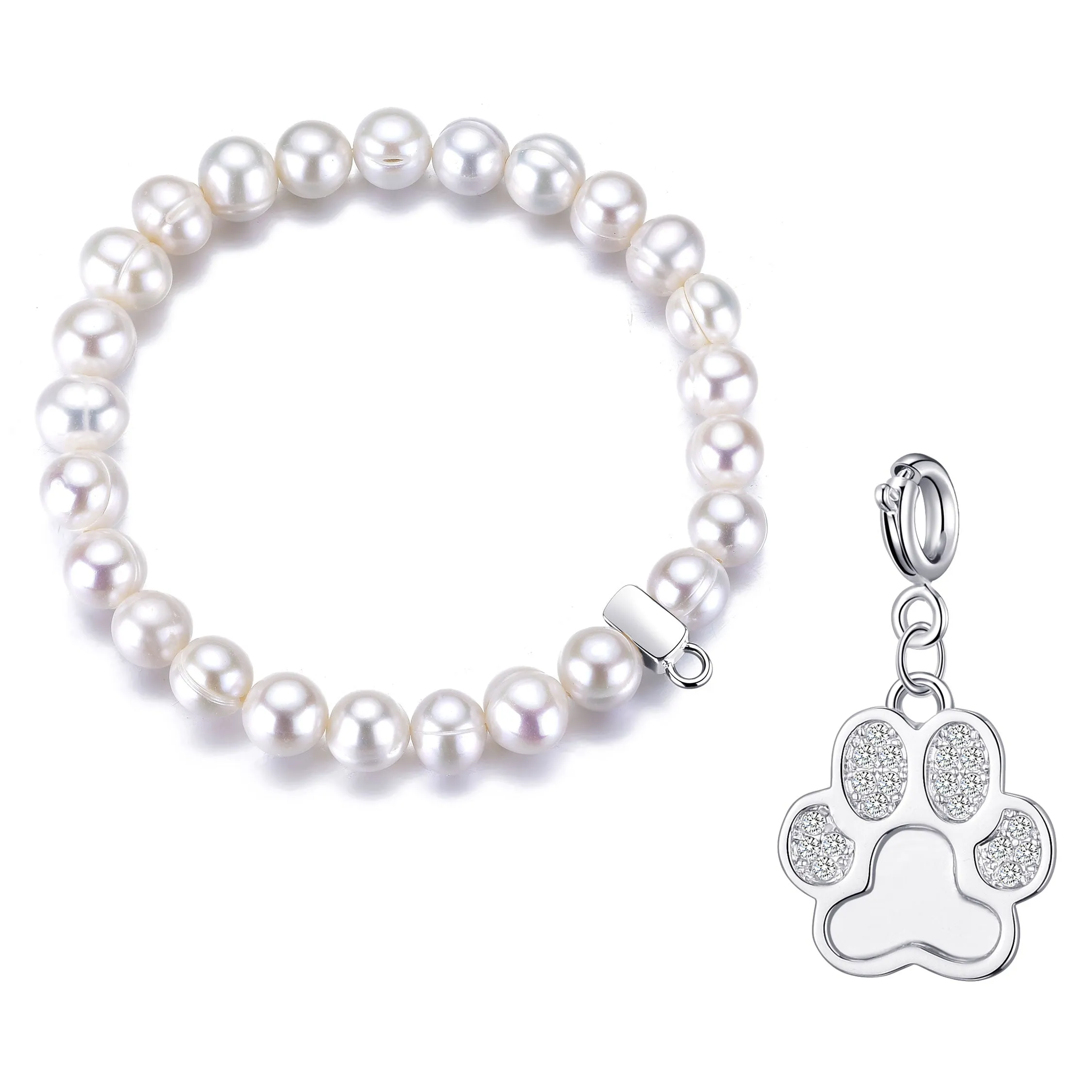 Freshwater Baroque Pearl Stretch Bracelet with Charm Created with Zircondia® Crystals