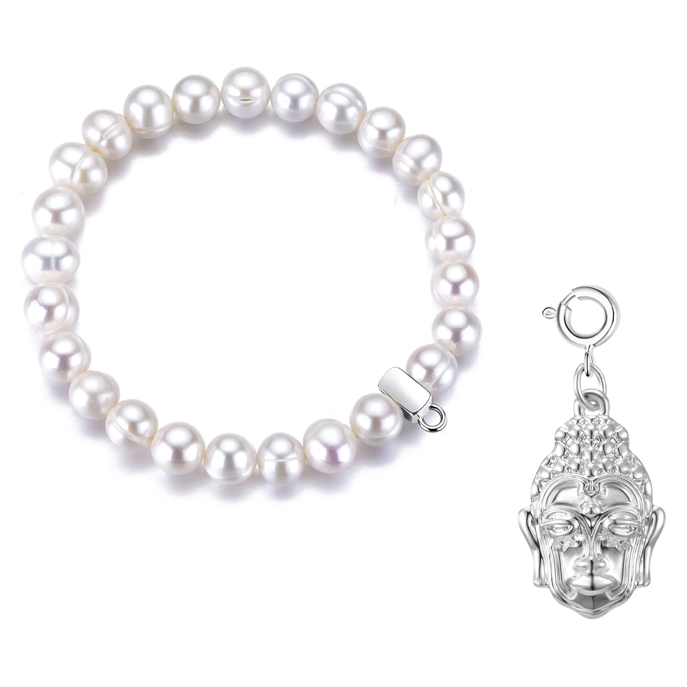 Freshwater Baroque Pearl Stretch Bracelet with Charm Created with Zircondia® Crystals