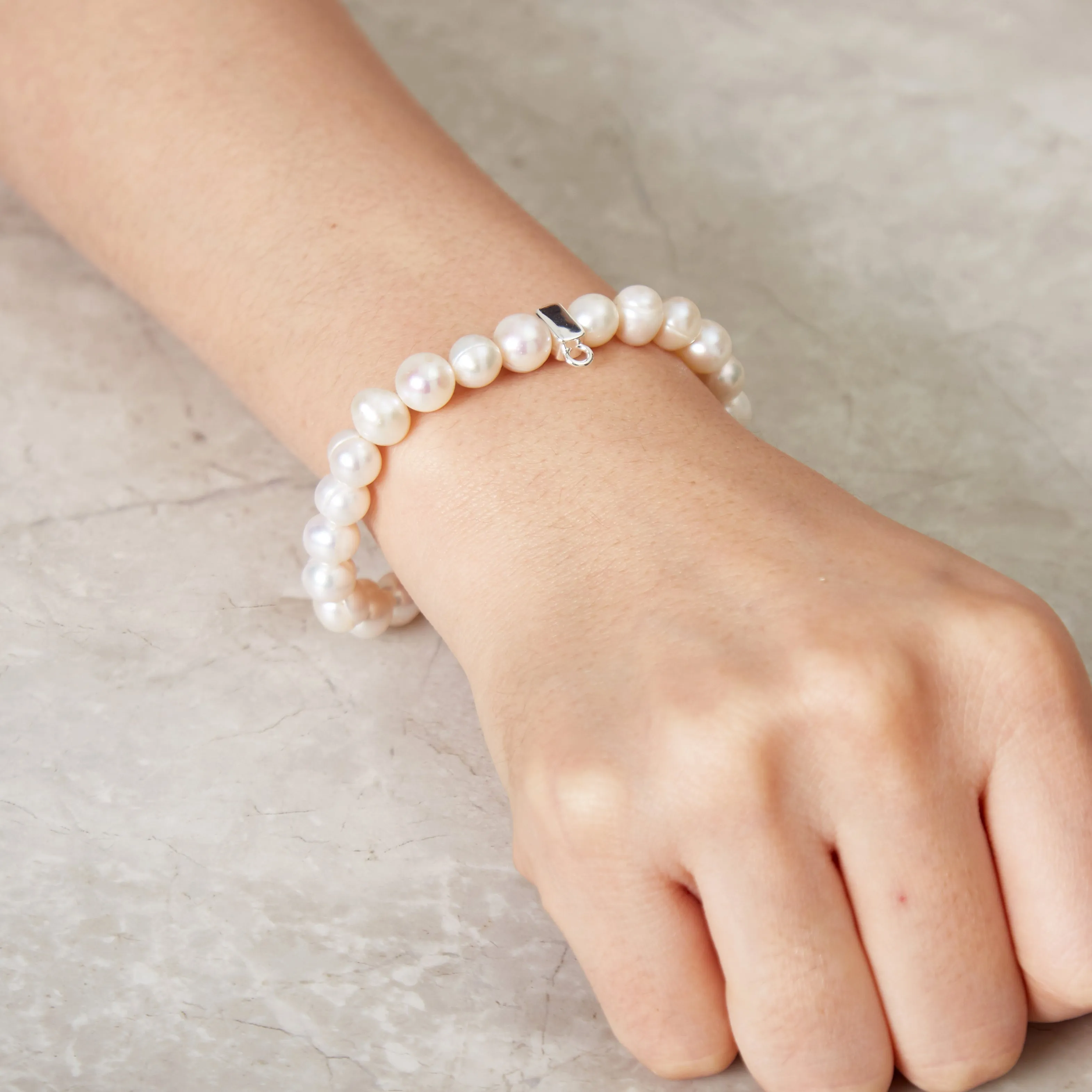 Freshwater Baroque Pearl Stretch Bracelet with Charm Created with Zircondia® Crystals