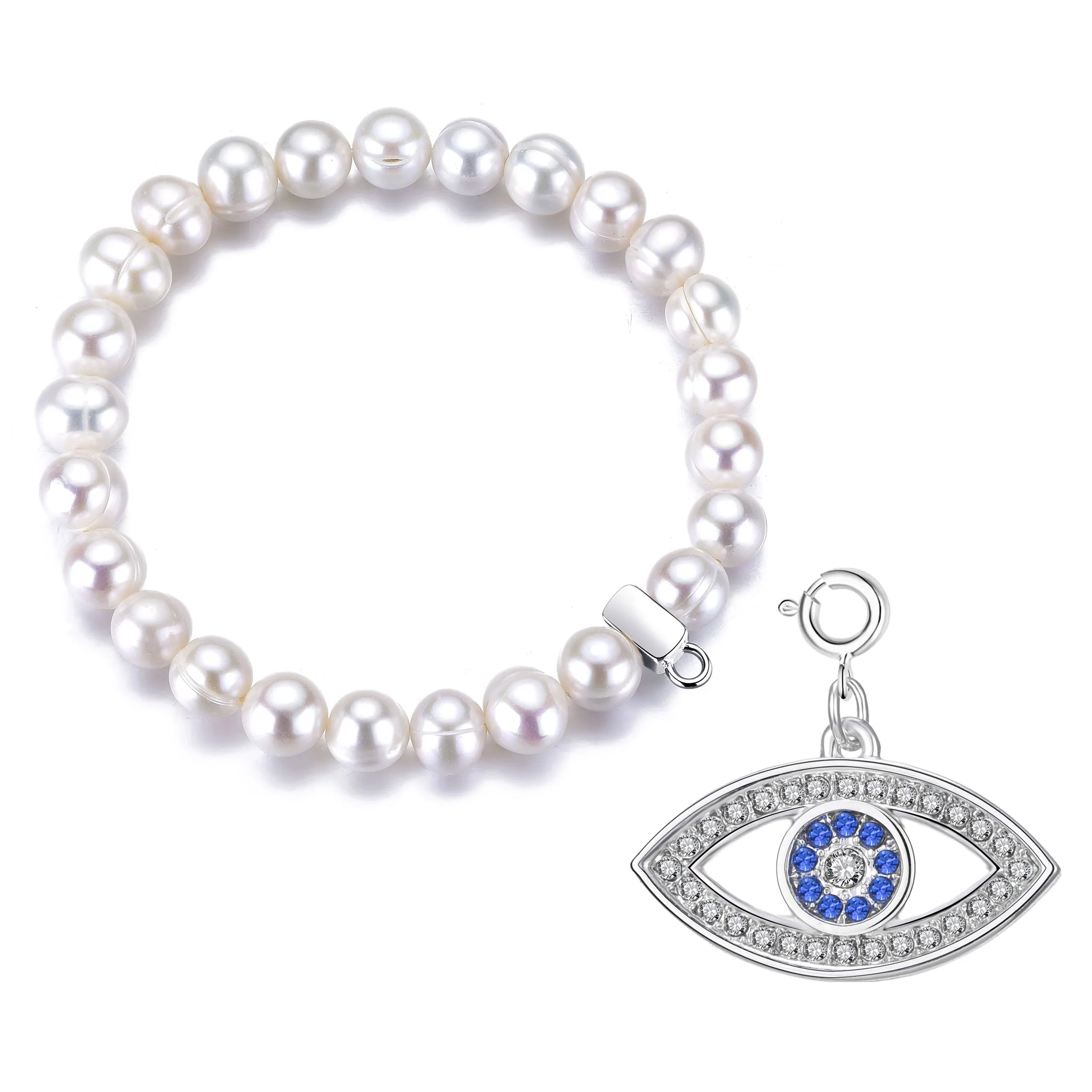 Freshwater Baroque Pearl Stretch Bracelet with Charm Created with Zircondia® Crystals