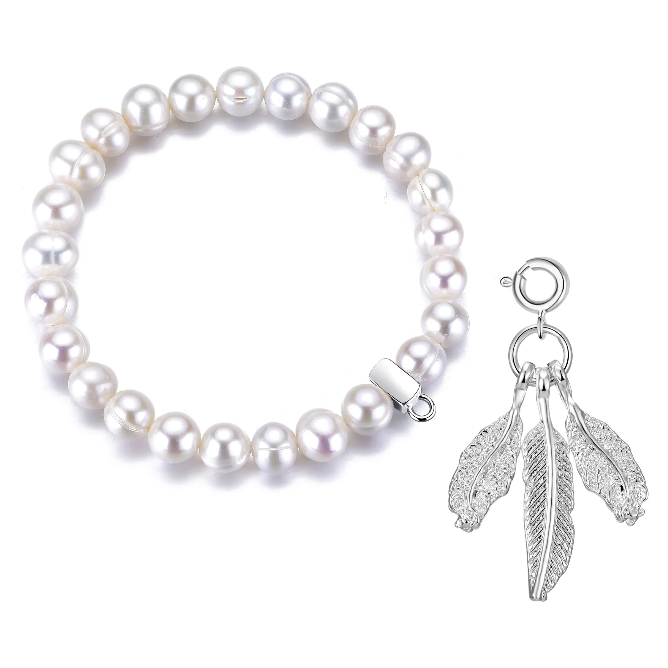 Freshwater Baroque Pearl Stretch Bracelet with Charm Created with Zircondia® Crystals