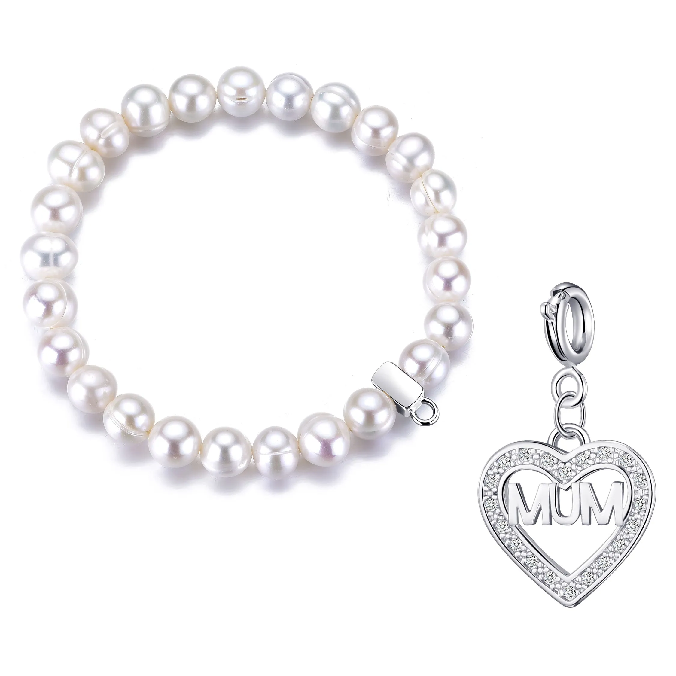 Freshwater Baroque Pearl Stretch Bracelet with Charm Created with Zircondia® Crystals