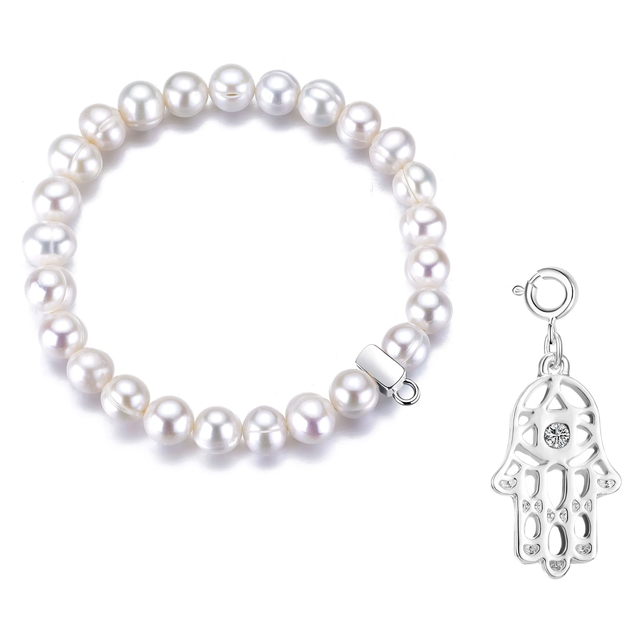 Freshwater Baroque Pearl Stretch Bracelet with Charm Created with Zircondia® Crystals