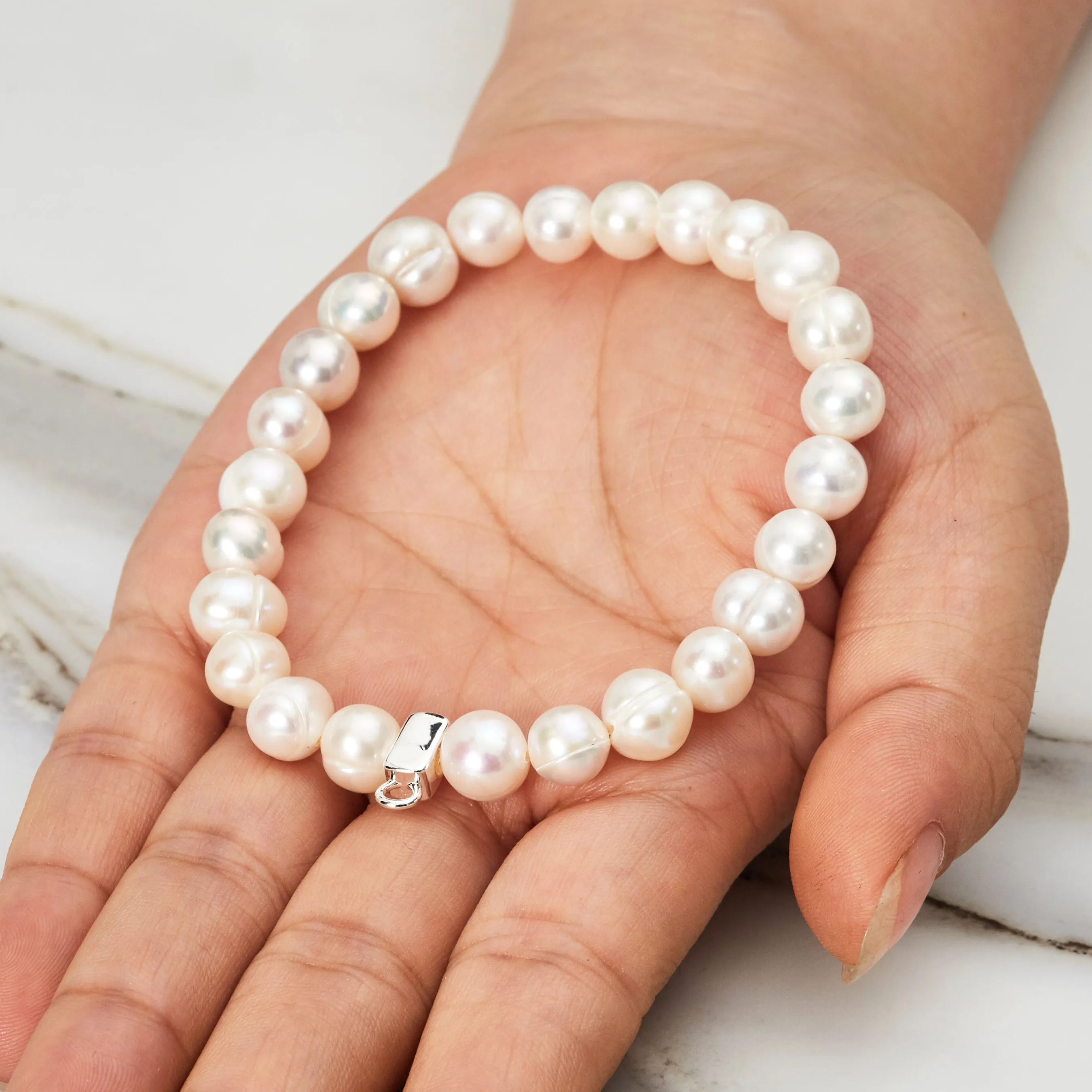 Freshwater Baroque Pearl Stretch Bracelet with Charm Created with Zircondia® Crystals