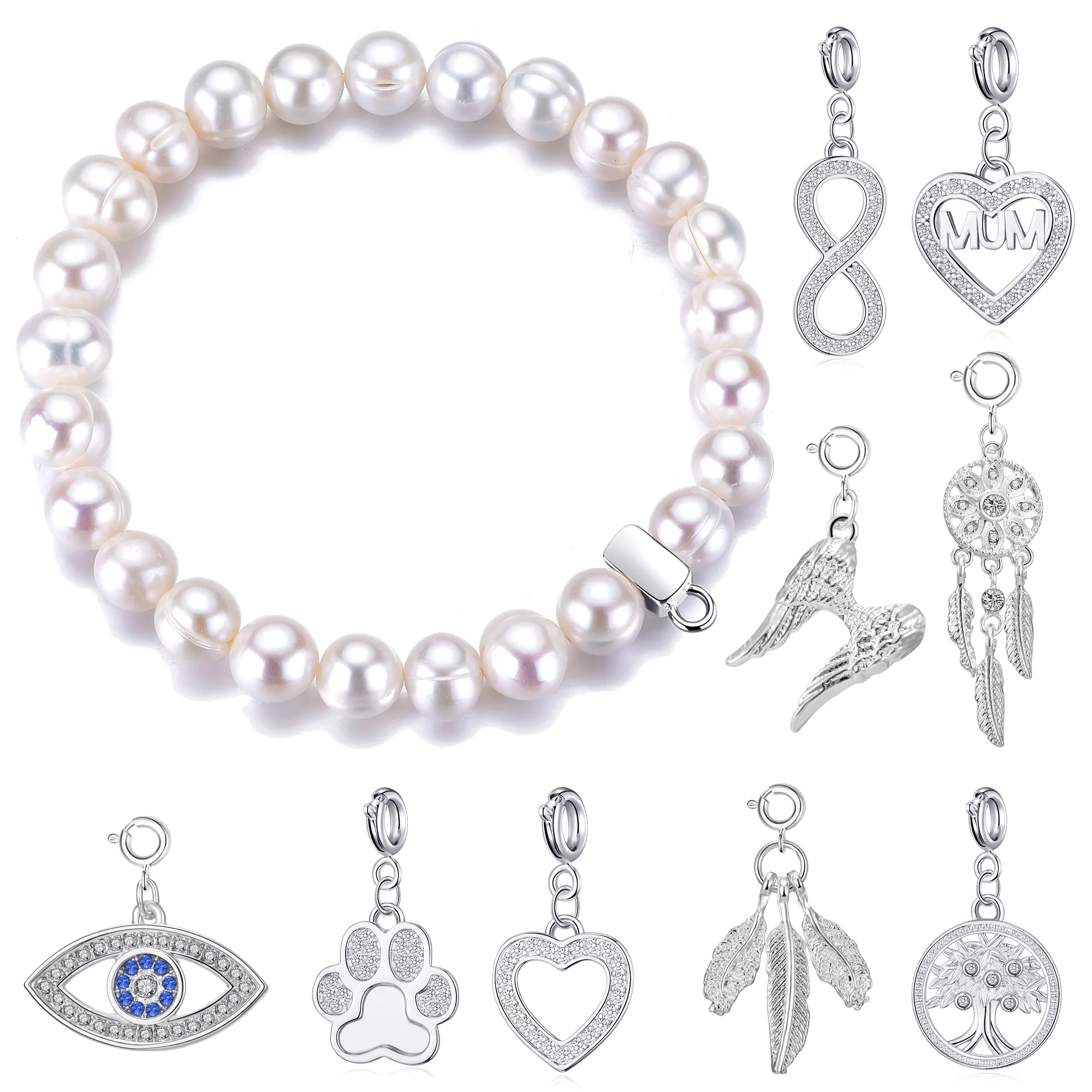 Freshwater Baroque Pearl Stretch Bracelet with Charm Created with Zircondia® Crystals