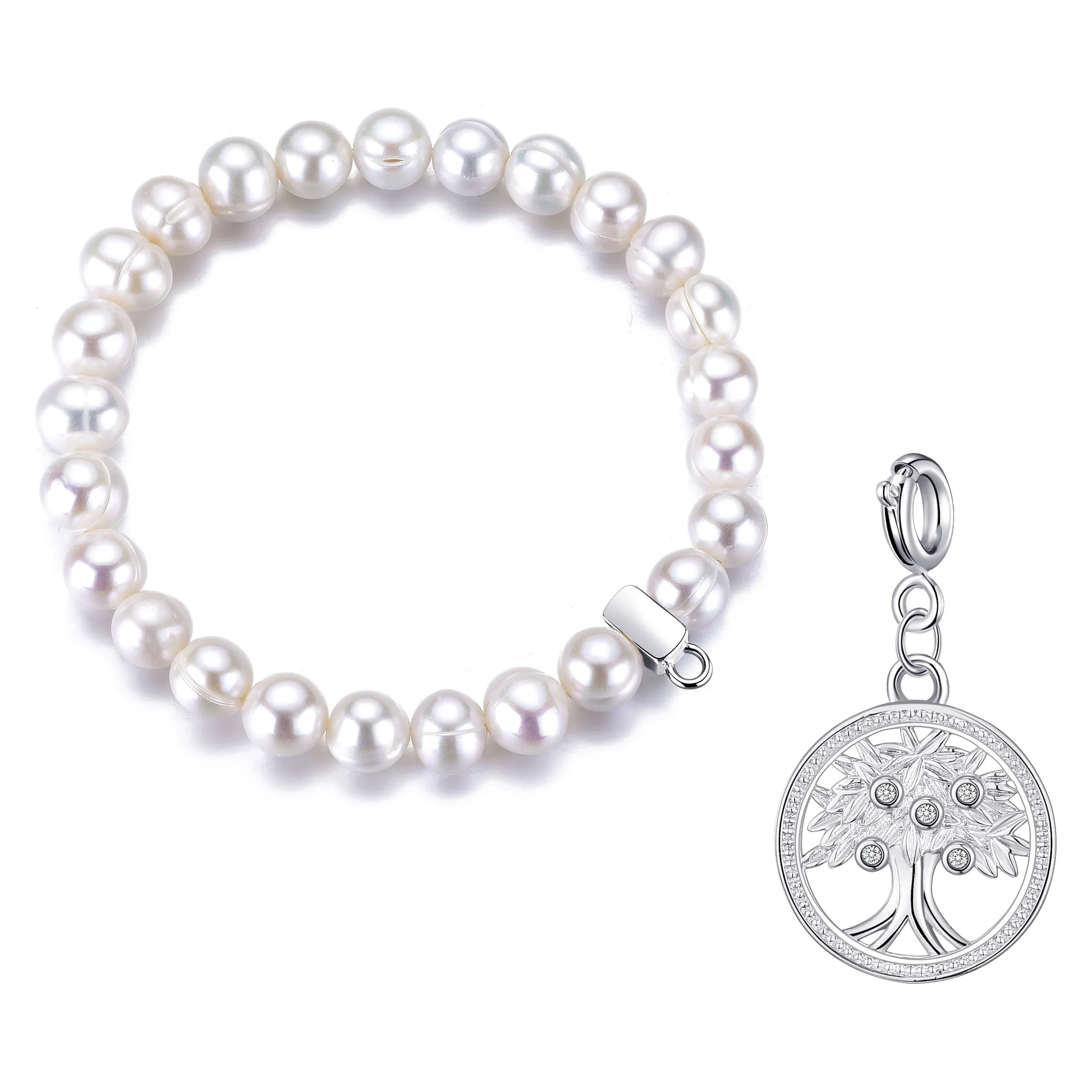 Freshwater Baroque Pearl Stretch Bracelet with Charm Created with Zircondia® Crystals