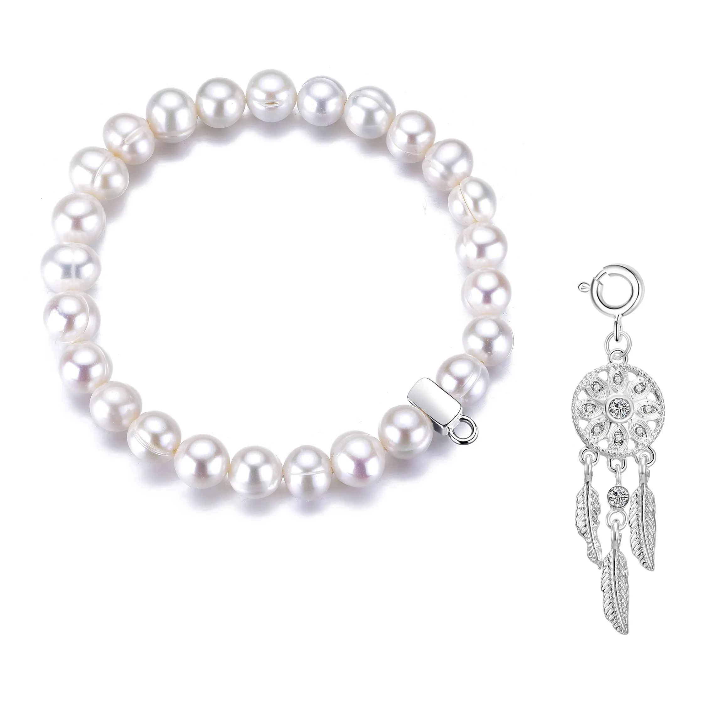 Freshwater Baroque Pearl Stretch Bracelet with Charm Created with Zircondia® Crystals