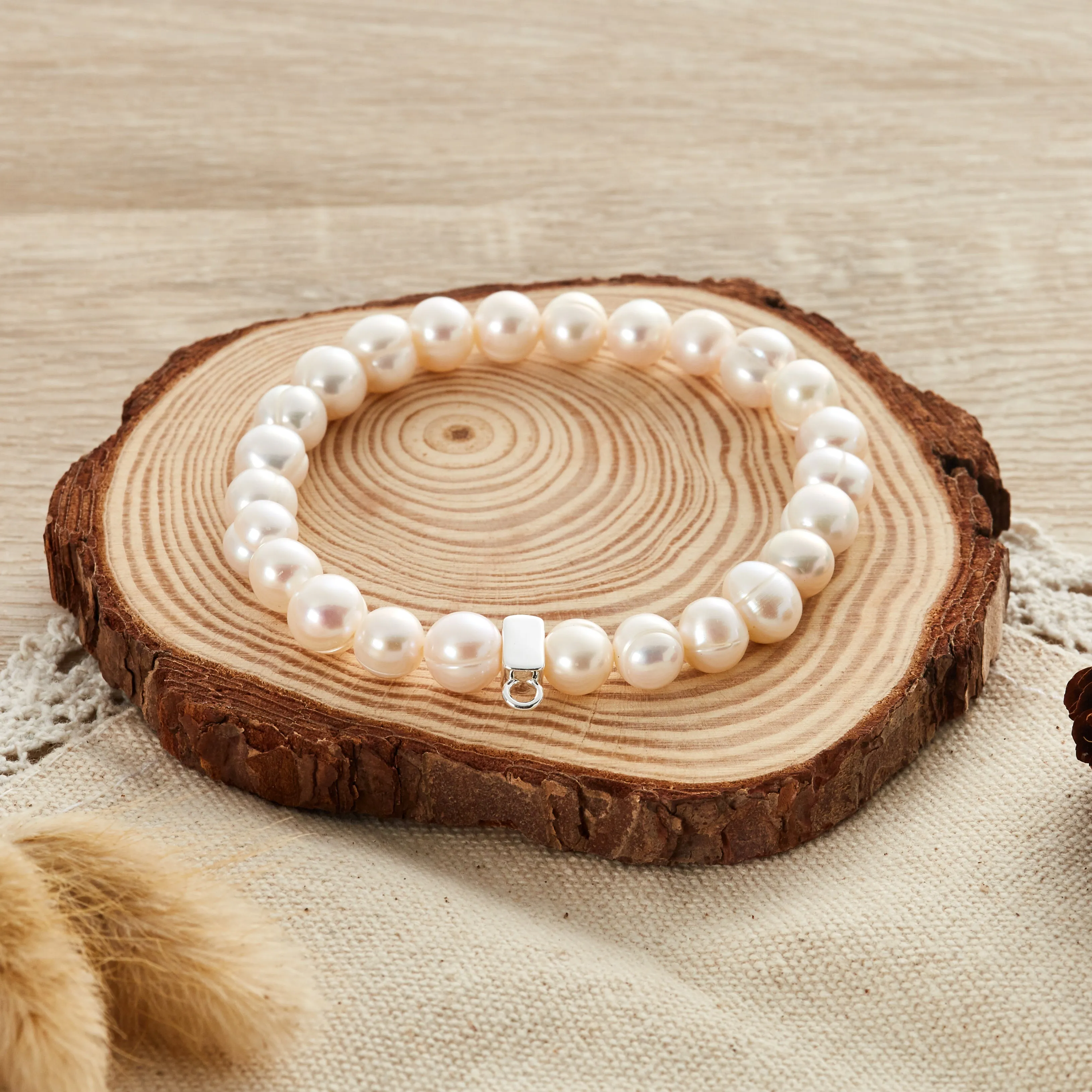 Freshwater Baroque Pearl Stretch Bracelet with Charm Created with Zircondia® Crystals