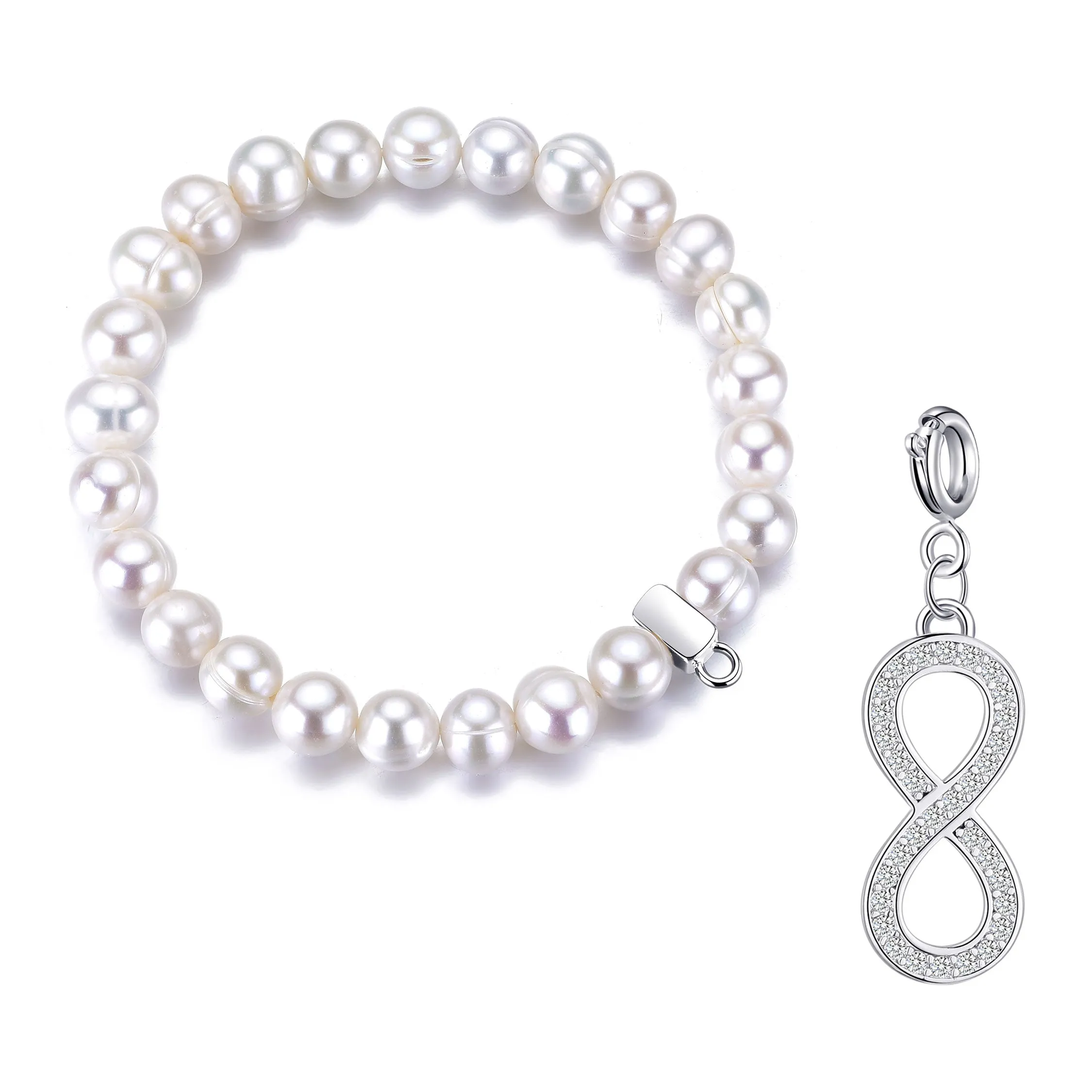 Freshwater Baroque Pearl Stretch Bracelet with Charm Created with Zircondia® Crystals