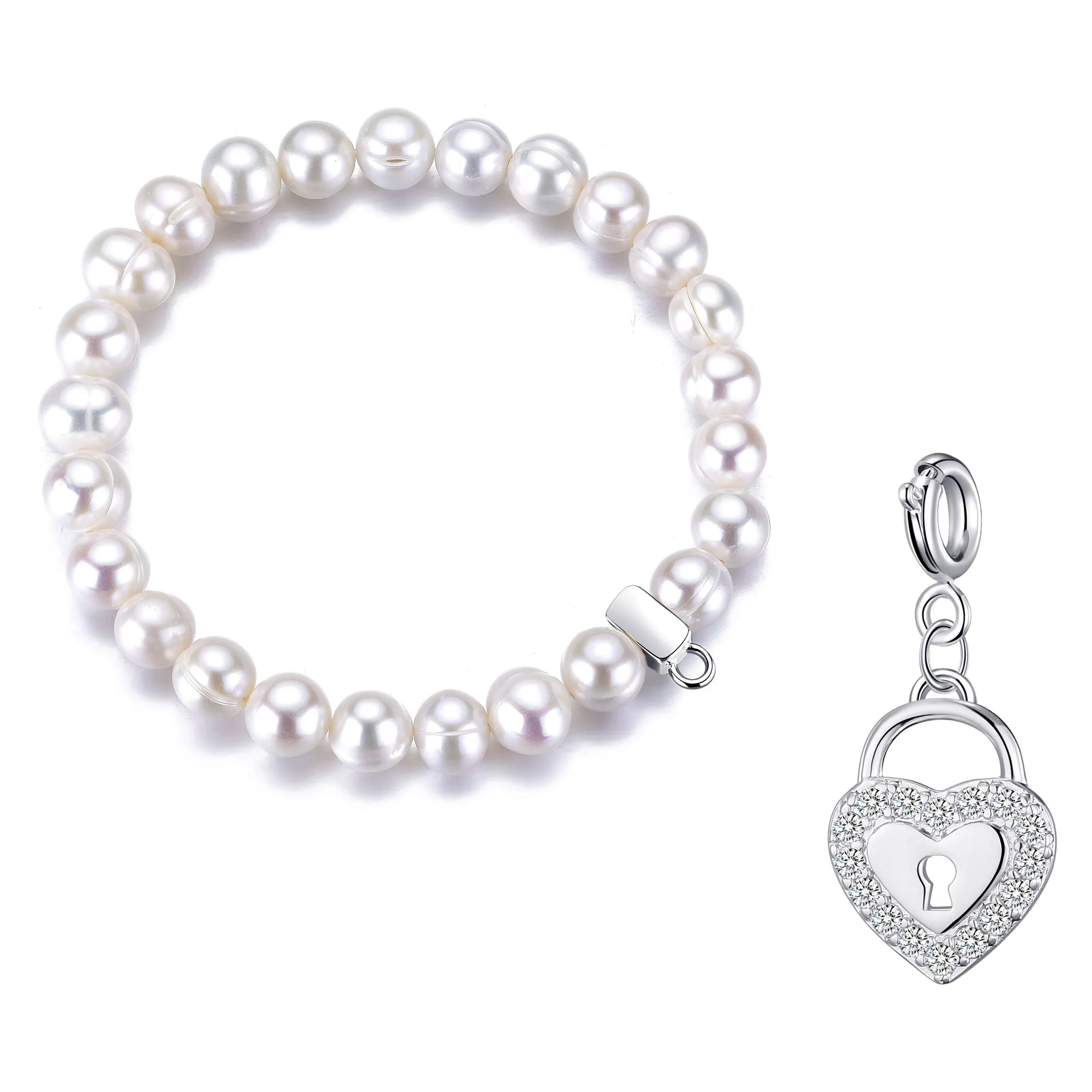 Freshwater Baroque Pearl Stretch Bracelet with Charm Created with Zircondia® Crystals