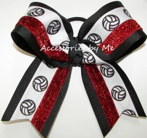 Glitter Volleyball Black Red Hair Bow