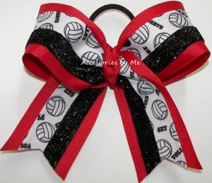 Glitter Volleyball Red Black Hair Bow