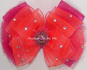 Glitzy Neon Coral Shocking Pink Tutu Hair Bow