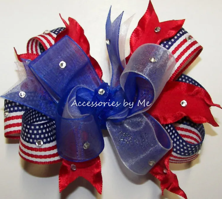 Glitzy Patriotic US Flag Hair Bow