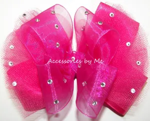 Glitzy Shocking Pink Organza Tutu Hair Bow