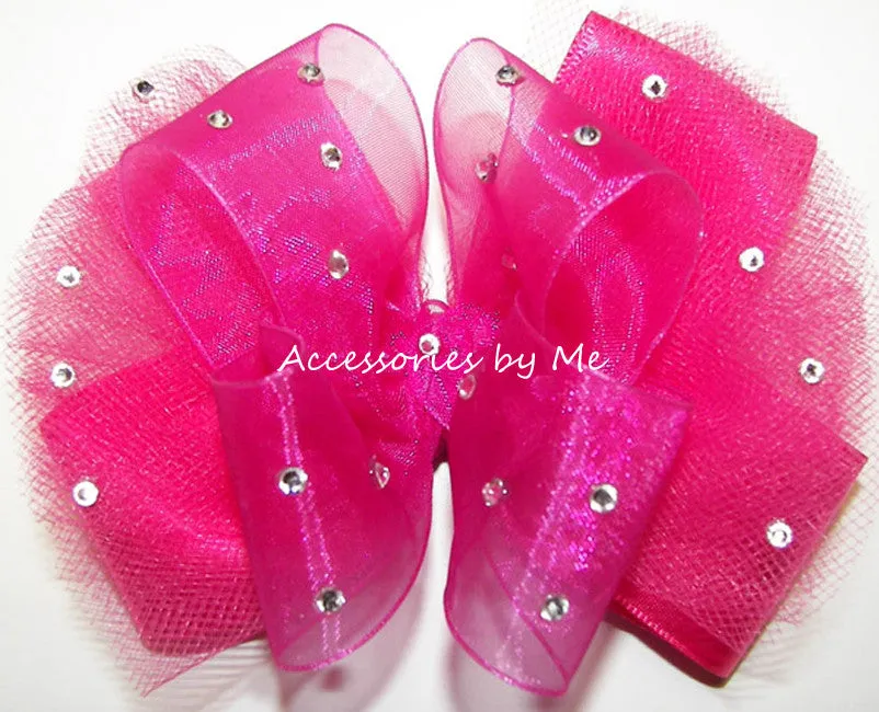 Glitzy Shocking Pink Organza Tutu Hair Bow