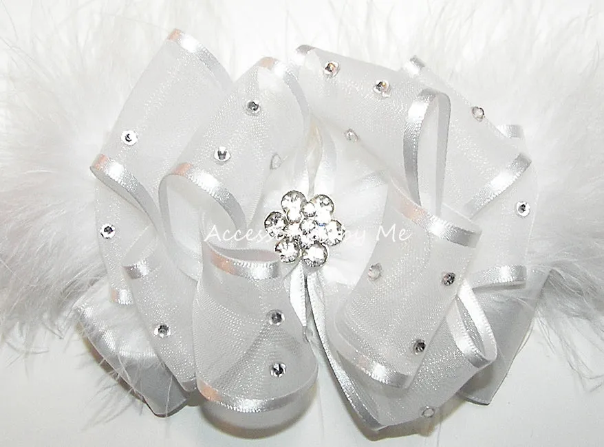 Glitzy White Marabou Hair Bow