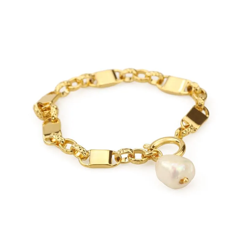 Gold Chain Real Pearl Tassel Bracelet