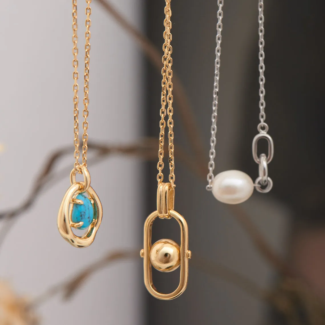 Gold Orb Link Drop Pendant Necklace