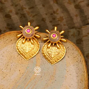 Gold Polish Pink Stone Silver Earrings