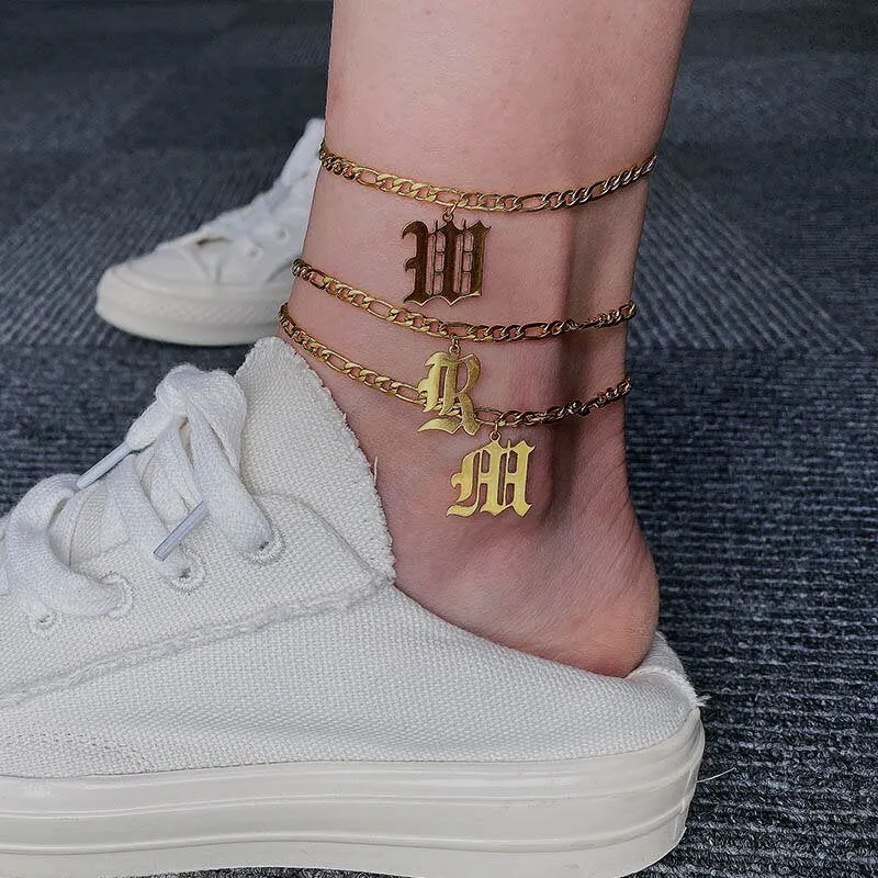 Gothic Letter Anklet - Gangster Hip Hipster Initial Anklet - Custom Anklet - Personalized Gothic Anklet - Custom Gothic Anklet