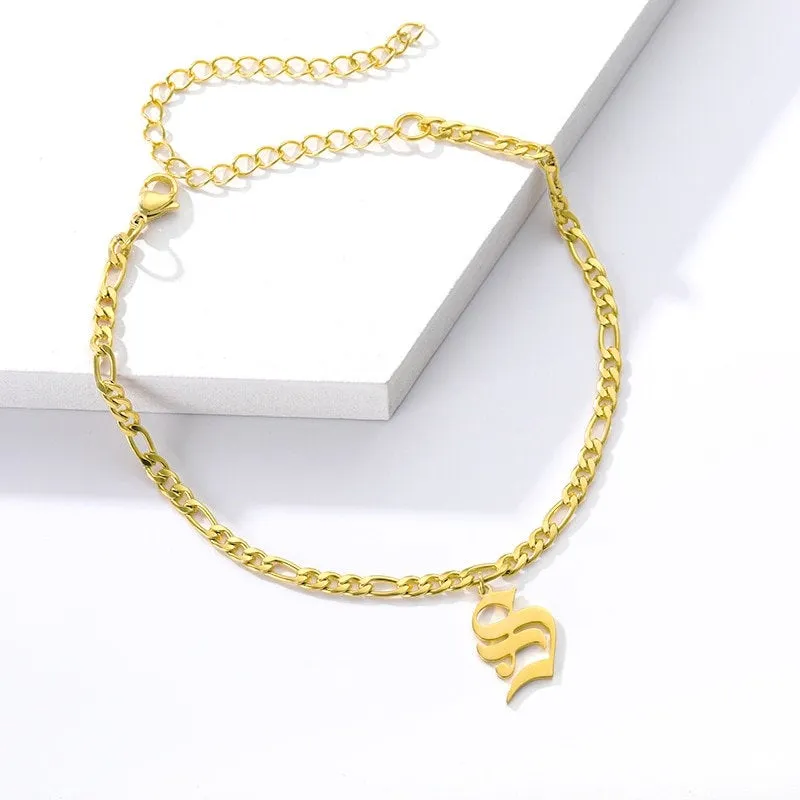 Gothic Letter Anklet - Gangster Hip Hipster Initial Anklet - Custom Anklet - Personalized Gothic Anklet - Custom Gothic Anklet