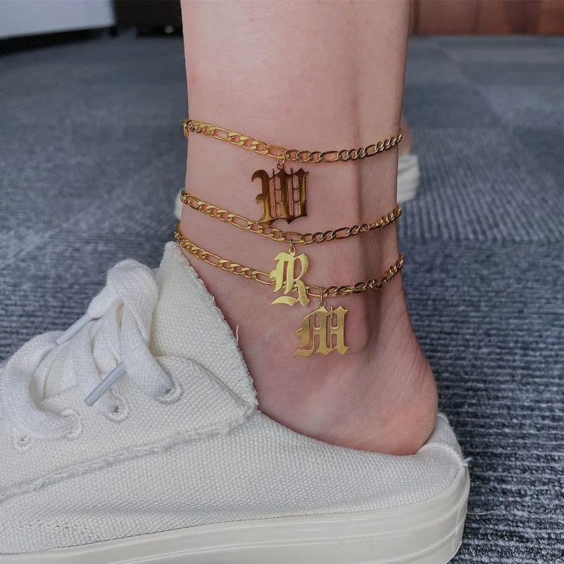 Gothic Letter Anklet - Gangster Hip Hipster Initial Anklet - Custom Anklet - Personalized Gothic Anklet - Custom Gothic Anklet