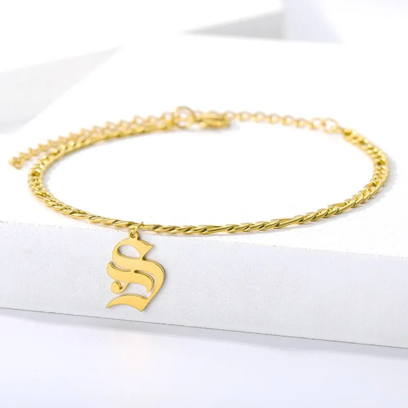 Gothic Letter Anklet - Gangster Hip Hipster Initial Anklet - Custom Anklet - Personalized Gothic Anklet - Custom Gothic Anklet