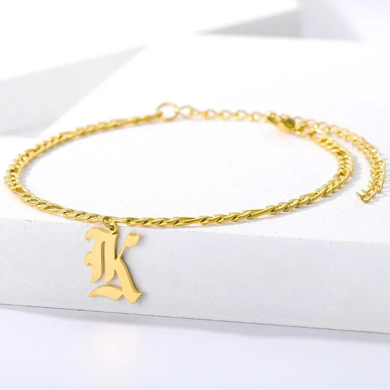 Gothic Letter Anklet - Gangster Hip Hipster Initial Anklet - Custom Anklet - Personalized Gothic Anklet - Custom Gothic Anklet