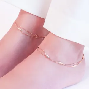 Graceful Foliage Rose Gold-Plated 925 Sterling Silver Leaf Anklet