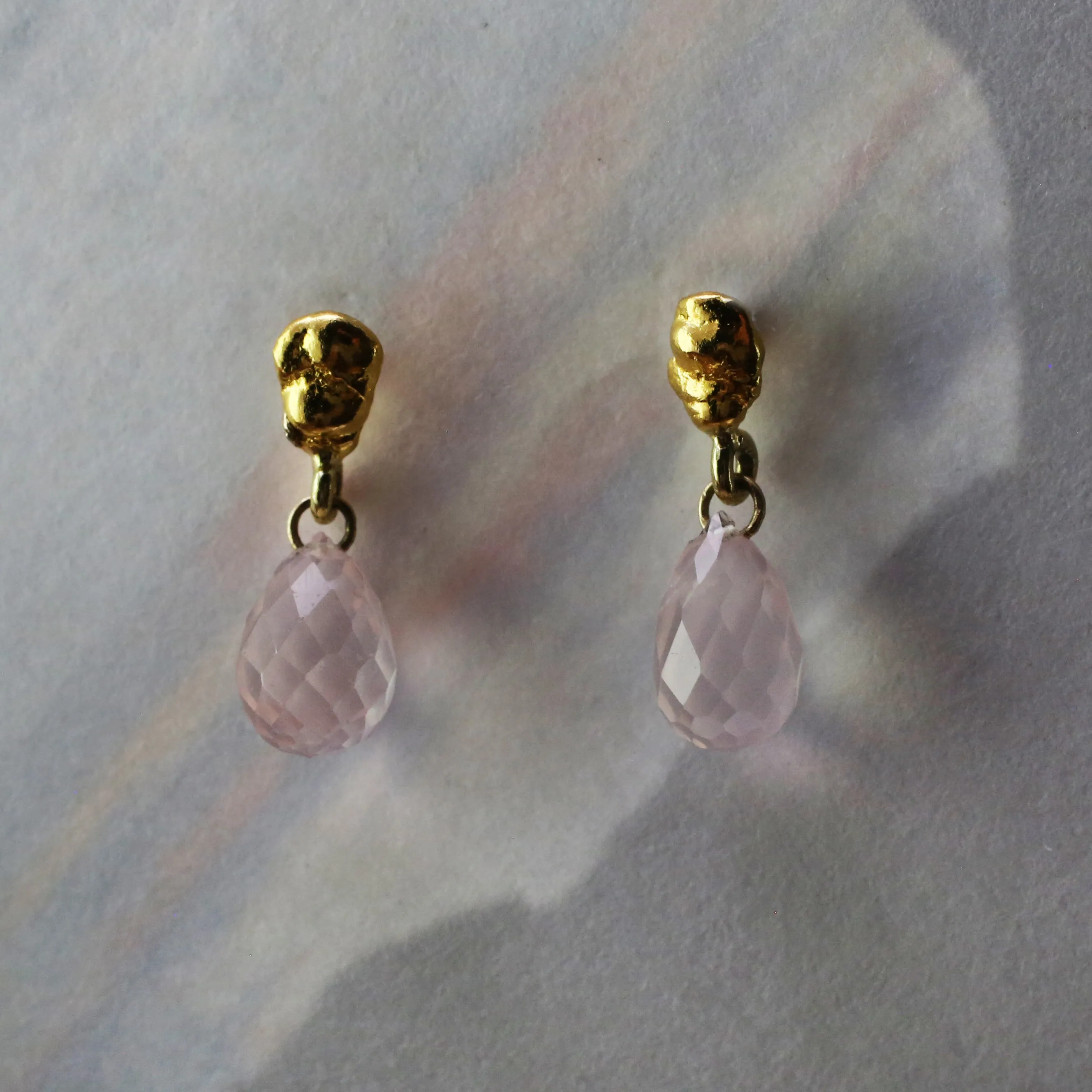 Grain and Rose Quartz Droplet Earrings