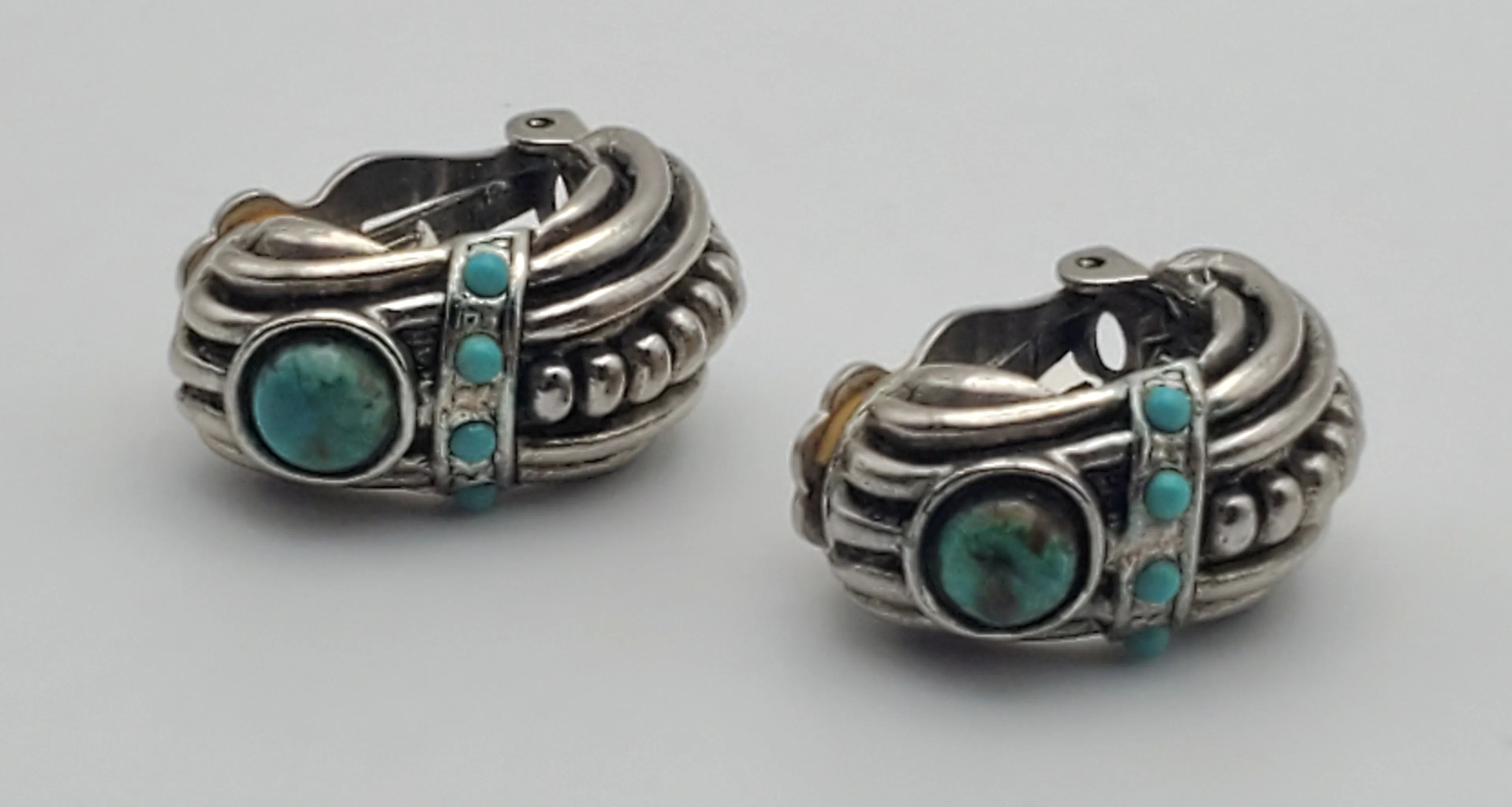 Graziano - Vintage Turquoise Cabochon Half Hoop Clip-On Earrings