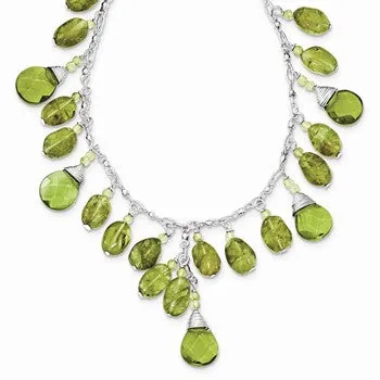 Green Crystal & Peridot Drop Necklace