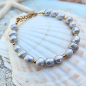 GREY BAROQUE PEARL WATERPROOF 18K GOLD BRACELET