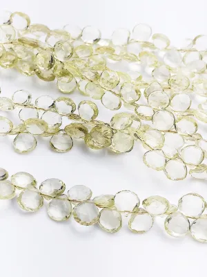 HALF OFF SALE - Lemon Quartz Flat Faceted Round Drop Gemstone Beads, Full Strand, Semi Precious Gemstone, 8"