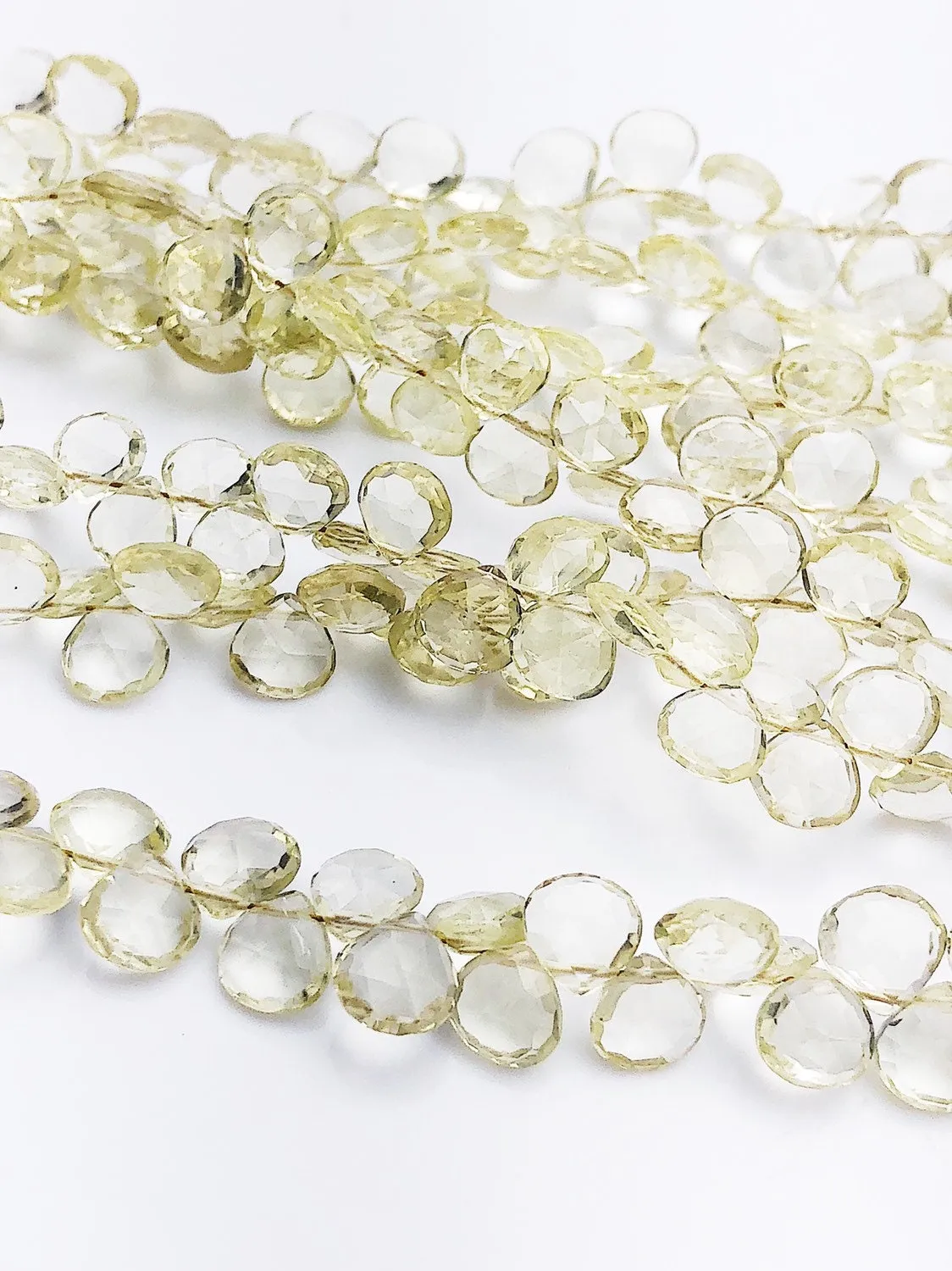 HALF OFF SALE - Lemon Quartz Flat Faceted Round Drop Gemstone Beads, Full Strand, Semi Precious Gemstone, 8"