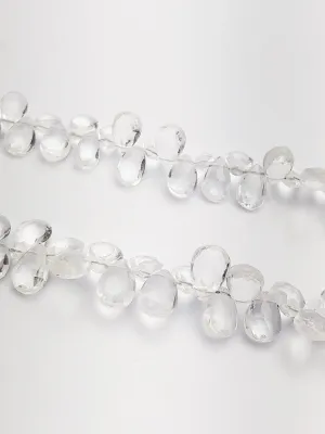 HALF OFF SALE - Quartz Crystal Faceted Flat Pear Gemstone Beads, Full Strand, Semi Precious Gemstone, 8"