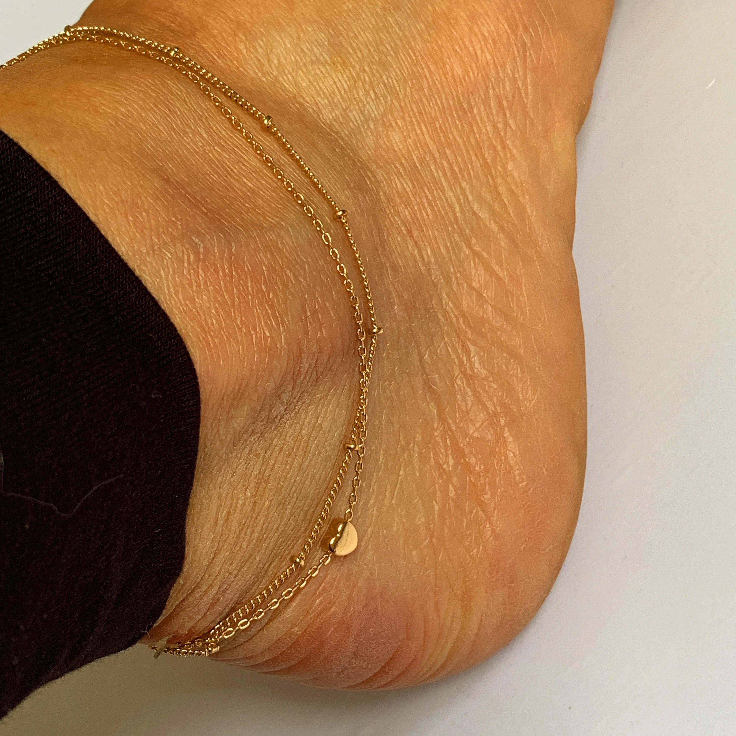 Heart & chain double ankle bracelet