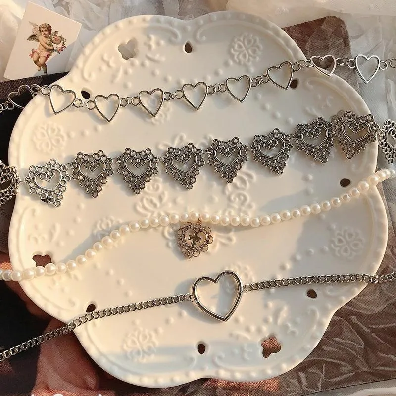 Heart-Shaped Multilevel Chain Choker Necklace