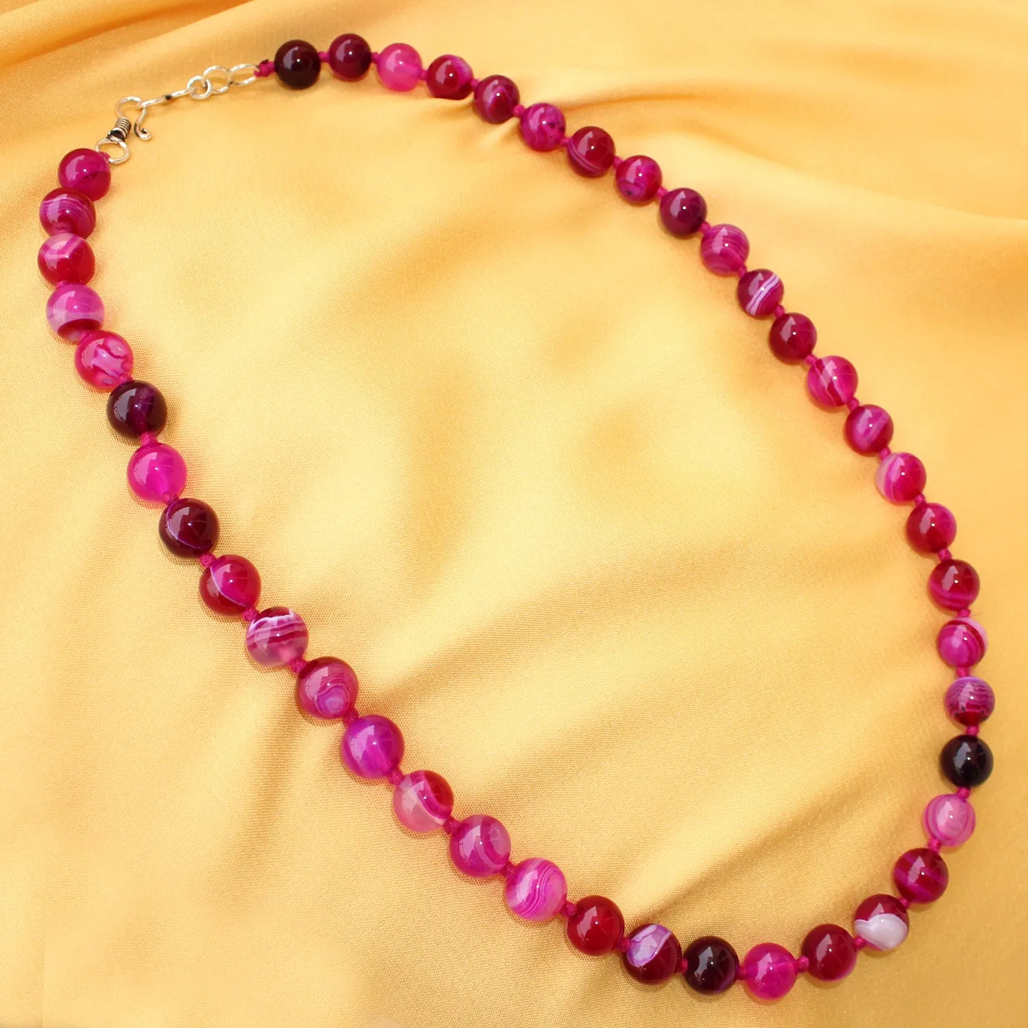 Imeora Knotted Pink 10mm Agate Necklace With Earrings